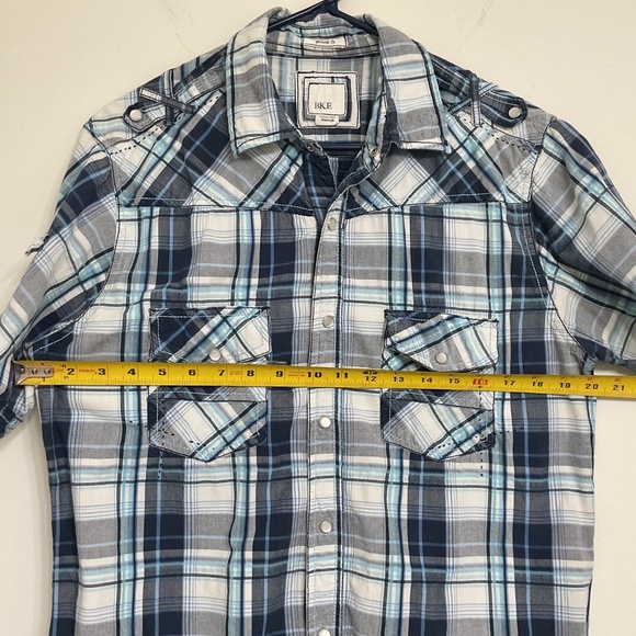 BKE Men's Short Sleeve Pearl Button Blue/Gray Plaid Shirt Athletic Fit Size M - Picture 10 of 10